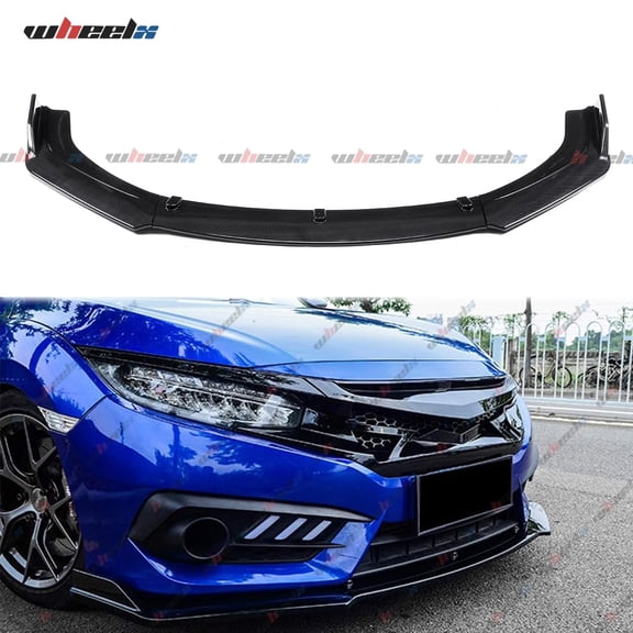 3Pcs Front Bumper Lip Compatible with 2016-2020 Honda Civic, JDM Air Dam Lower Chin Splitter 4 Door Sedan Hatchback Protection Body Kit 2016 2017 2018 2019 2020 (Carbon Fiber Pattern)