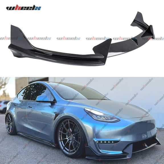 3Pcs Front Lip Compatible with 2020-2024 Tesla Model Y, Bumper Air Dam Lower Chin Splitter Protection Body Kit Fits 2020 2021 2022 2023 2024 (Carbon Fiber Pattern)