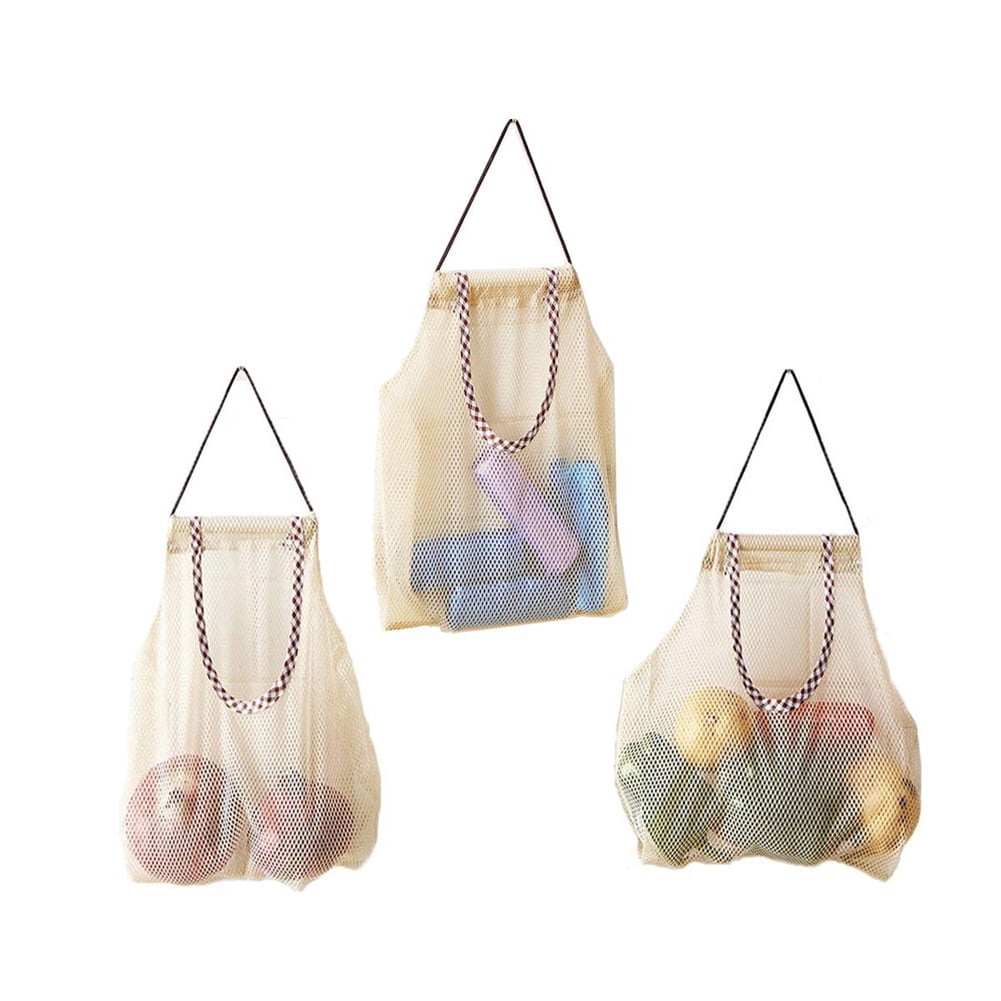 3Pcs Fruit Hanging Mesh Storage Bags for Potatoes Onions Vegetables