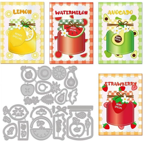3Pcs Fruit Labels Cutting Dies Lemon Watermelon Strawberry Metal Die Cut Fruit Shapes Carbon Steel Embossing Template for Card Making Paper Scrapbooking Photo Album Decorative