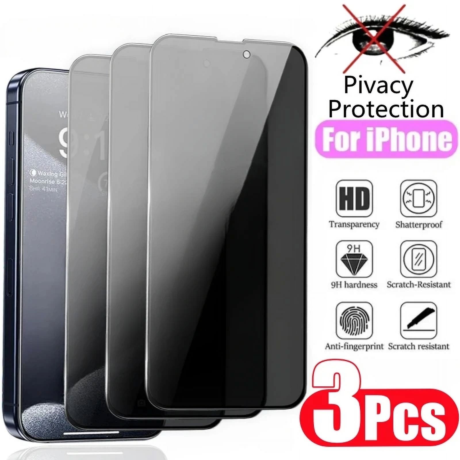 3Pcs Full Cover Privacy Screen Protector For iPhone 11 12 13 14 15 Pro