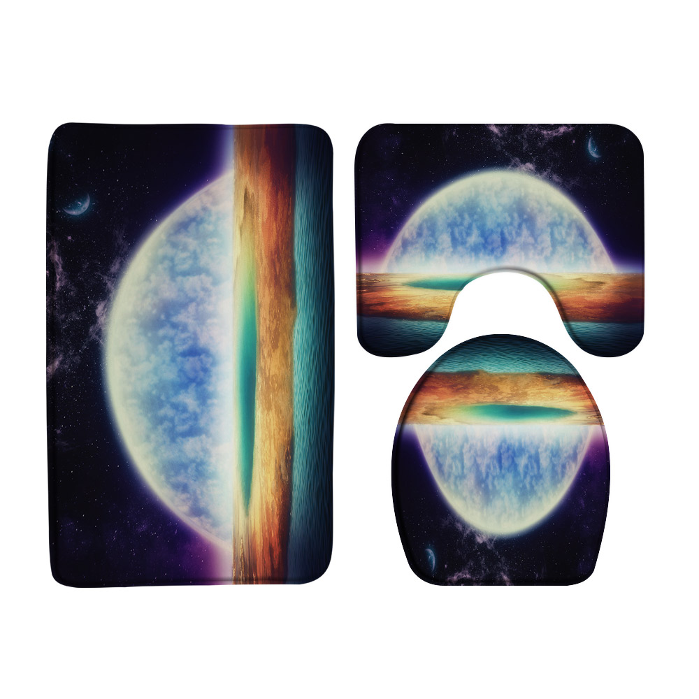 3Pcs Full Moon Bathroom Rug Sets NonSlip Rural Night Scene Tree Bath