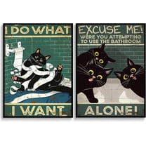 3Pcs Funny Bathroom Black Cat Canvas Wall Art Vintage Cat Taking Bath Reading Newspaper Poster Print Modern Blue Bathroom Decor Pictures Painting for Toilet Laundry Room Artwork Decorations Unframed