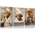 thumbnail image 1 of 3Pcs Funny Bathroom Highland Cow Canvas Wall Art Animal Bathroom Paintings Pictures Wall Decor Rustic Farmhouse Brown Cute Cow Poster Printing Artwork for Bathroom Restroom Toilet Home Decoration, 1 of 6