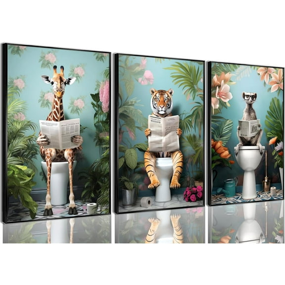 3Pcs Funny Black Cat Bathroom Canvas Wall Art Vintage Cat Wash its paws Reading Newspaper Posters Prints Modern Green bathroom Decor pictures Painting for Bathroom Toilet Artwork Decorations