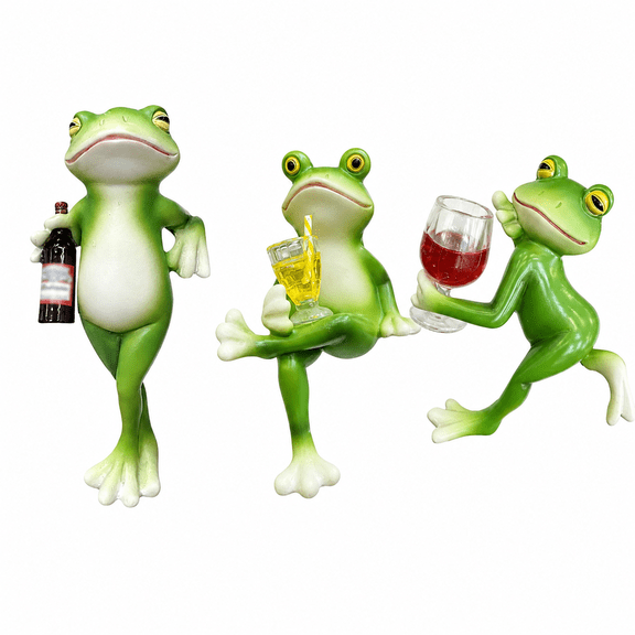 ABPETE Drinking Frog Statue Set of 3, Resin Flower Pot Hugger Figurines, 5.12 Inch Hanging Planter Decorations for Home, Garden, Fence, Balcony, Patio and Yard