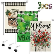 3Pcs Garden Flag - Valentines Welcome Flag St. Patrick's Day Garden Flag 12x18 Double Sided, Burlap Small Lucky Welcome Yard Flag Banner Easter Sign for Home Outside Outdoor Decor,I