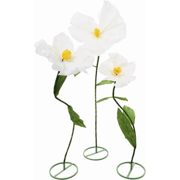 3Pcs Giant Artificial Flowers for Decoration, Free Standing Large Faux Poppy 55-70.8 Inch Tall, White Wedding Entrance Props, Flower Photo Booth Background for Party Banquet