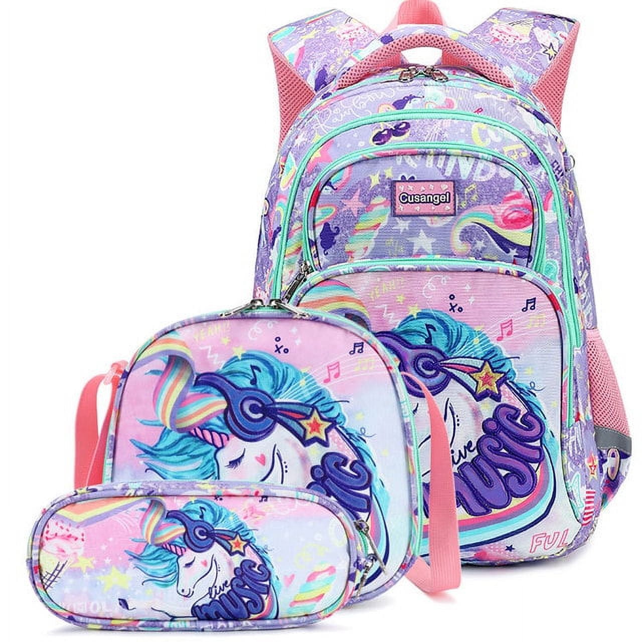  JSMNIAI Unicorn Backpack for Girls Backpacks for Elementary  Student Kids School Backpack with Lunch Box Pencil case 3 in 1 Bookbag for  Girls