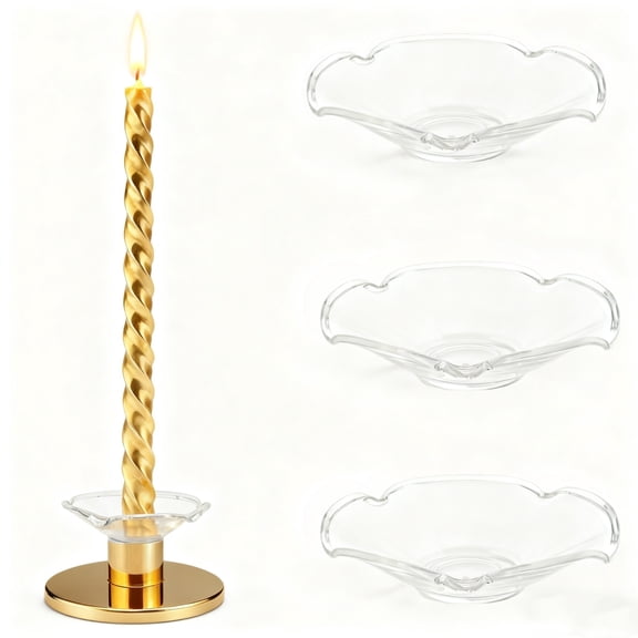 3Pcs Glass Bobeches for Candlestick Holders, Clear Flower Shaped Glass Candle Drip Protectors Candle Rings, Candles Bobeches Wax Catcher Rings for Wedding Home Use