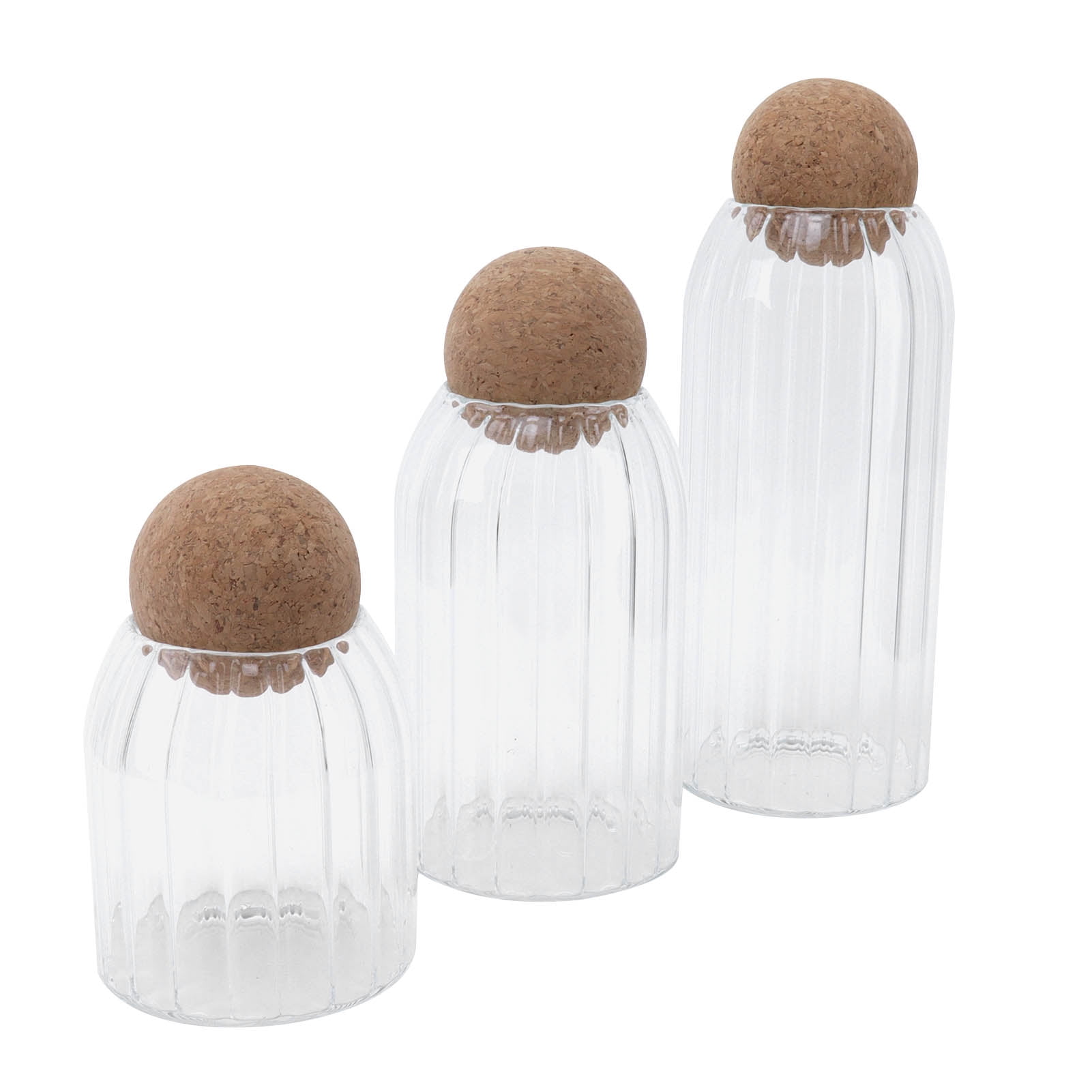 3Pcs Glass Jar With Round Ball Cork,Coffee Bean Jar Glass Cork Clear Glass Bottles With Cork