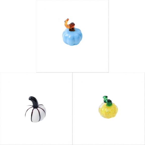 3Pcs Glass Pumpkin Fall Autumn Harvest Thanksgiving Tabletop Decorations, Hand Blown Glass Miniature Figurine Cute Halloween Garden Ornaments for Plant Decor Home Centerpiece 1.57 Inch