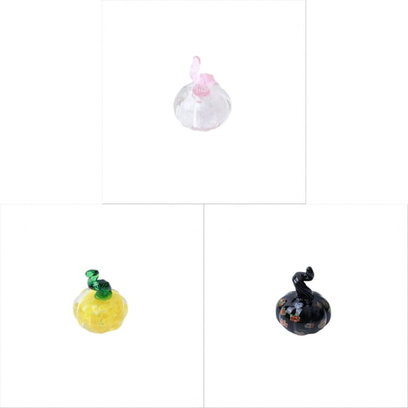 3Pcs Glass Pumpkin Fall Autumn Harvest Thanksgiving Tabletop Decorations, Hand Blown Glass Miniature Figurine Cute Halloween Garden Ornaments for Decor Home Centerpiece 1.57 Inch