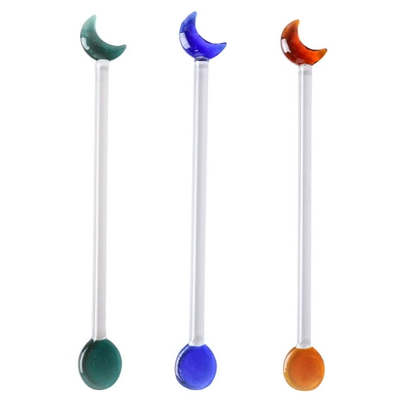 3Pcs Glass Swizzle Sticks for Cocktails Drinks, Moon Stirrer Sticks for Drinks Coffee Cocktail for Restaurant Home Barstyle:style 1;