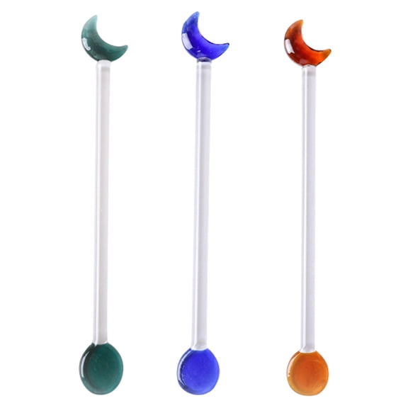 3Pcs Glass Swizzle Sticks for Cocktails Drinks, Moon Stirrer Sticks for Drinks Coffee Cocktail for Restaurant Home Barstyle:style 1;
