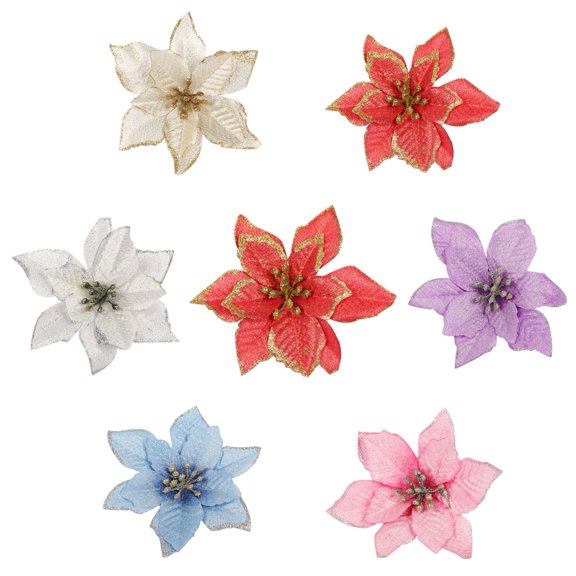 3Pcs Glitter Poinsettia Christmas Tree Ornaments Artificial Decor Party Supplies