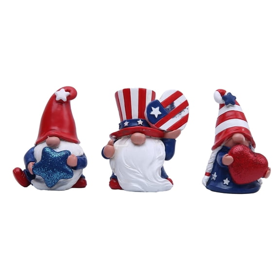 3Pcs Gnomes Figurine Independence Day Veterans Day Memorial Day Decorations Handmade Ornaments Resin Crafts For Kitchen Tiered Tray Home Garden Display