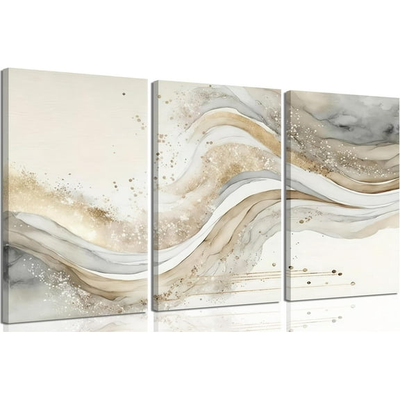 3Pcs Gold Abstract Marble Canvas Wall Art Modern Grey and Gold Fluid Painting Picture Wall Decor neutral Marble Poster Print Artwork for Bedroom Living Room Office Hotel Home Decoration