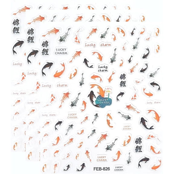 3Pcs Gold Fish Nail Stickers Fish Nail Decals Plastic Self-Adhesive Good Luck Chinese Style Little Lucky Koifish Art Stickers