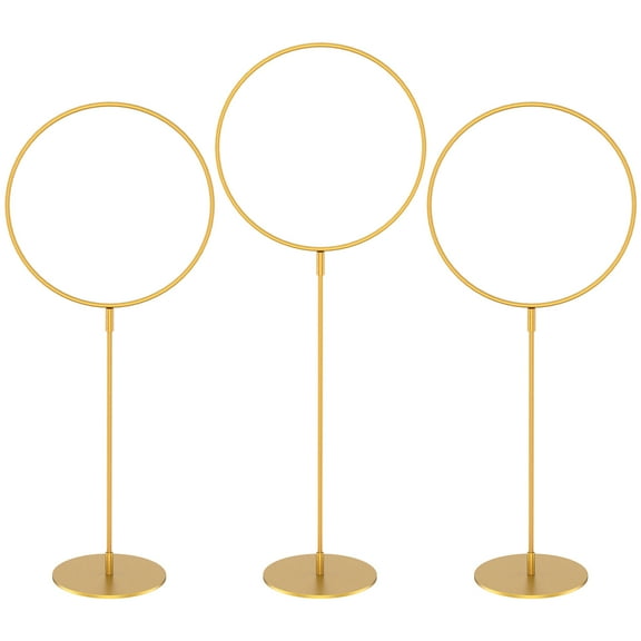 3Pcs Gold Metal Round Hoop with Stand Stable Gold Ring Centerpieces Elegant Metal Floral Hoops Easy to Install Wreath Ring Stand for Party DIY Decoration