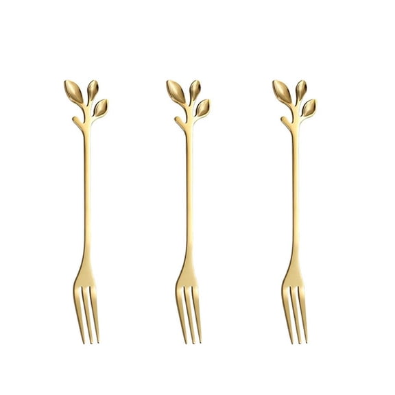3Pcs Gold Mini Leaf Dessert Forks Set - 4.8 Elegant Stainless Steel Fruit,Appetizer,Cake & Salad Forks Kitchen Accessory,Perfect for Cocktail Wedding Party & Home Use(Gold)