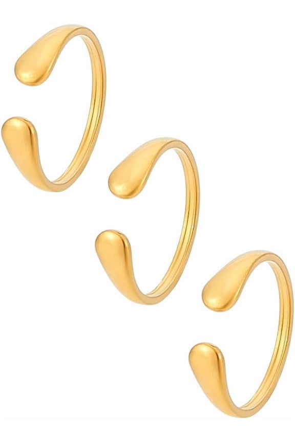 3Pcs Golden Vintage Stainless Steel Couple Rings Chunky Dome Rings Adjustable Open Rings Stackable Classical Minimalist Statement Finger Rings for Women Men Jewelry Gift Golden DIY