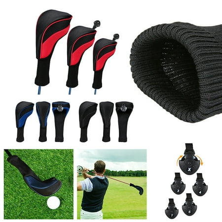 3Pcs Golf Head Covers Driver, Wood Headcovers Long Neck Knit Head Covers for Golf Club Fits All Fairway and Driver Clubs, Red