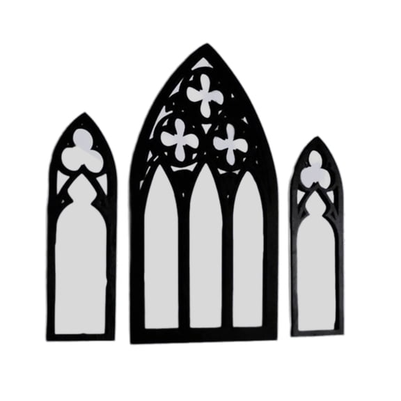 3Pcs Gothic Cathedral Styles Wall Mirror with Clear Reflection for Home Decors
