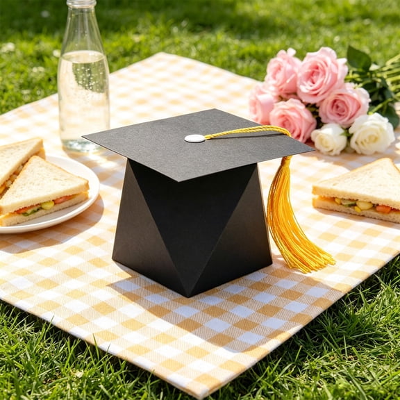 3Pcs Graduation Cap Candy Boxes, Fufafayo Graduation Cap Candy Box, Black Paper Graduation Gift Box With Tassel, Graduation Party Favors Treat Boxes for Graduation Celebration, Capsule Gift Holder