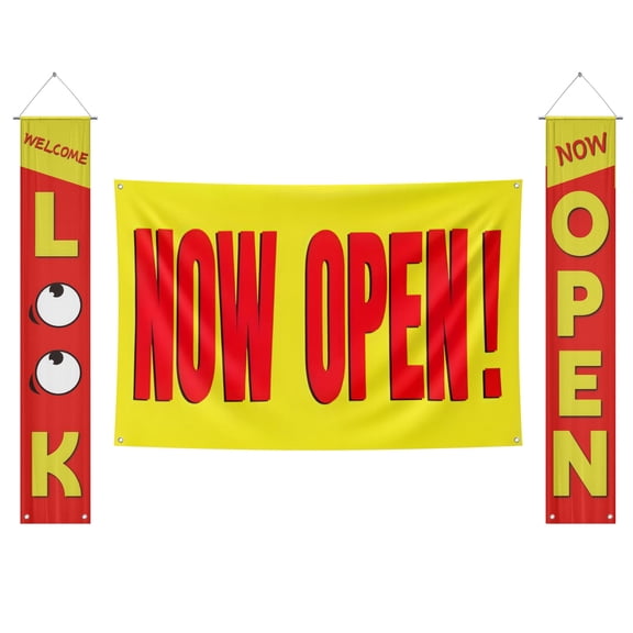 3Pcs Grand Opening Decorations Now Open Banner for Business Opening Season Decorations Now Open Banner Open Sign for Business Grand Opening Decorations and Supplies for Business