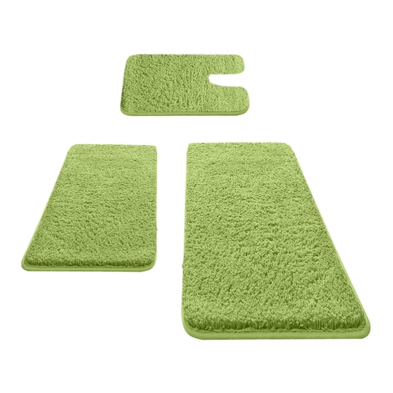 3Pcs Green Flannel Bathroom Rug Set, Soft Memory Foam Absorbent Bath Mat, Latex Non Slip Washable Carpet For Bathroom Laundry Room