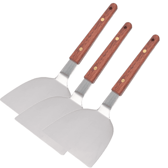 3Pcs Grill Griddle Spatula Scraper Stainless Steel Blade Barbecue Cooking Grill with Ergonomic Non-Slip Handles