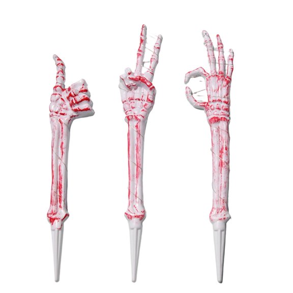 3Pcs Ground Insert Luminous Skull Hand Warns Sign Spooky Lawns Decoration Props For Halloween Courtyard Layout
