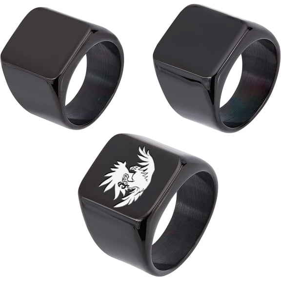 3Pcs Gunmetal Stainless Steel Rectangle Finger Rings Size 9~11 Blank Wide Finger Rings Engraved Photo Text Classic Simple Plain Finger Ring for Jewelry Making 1set