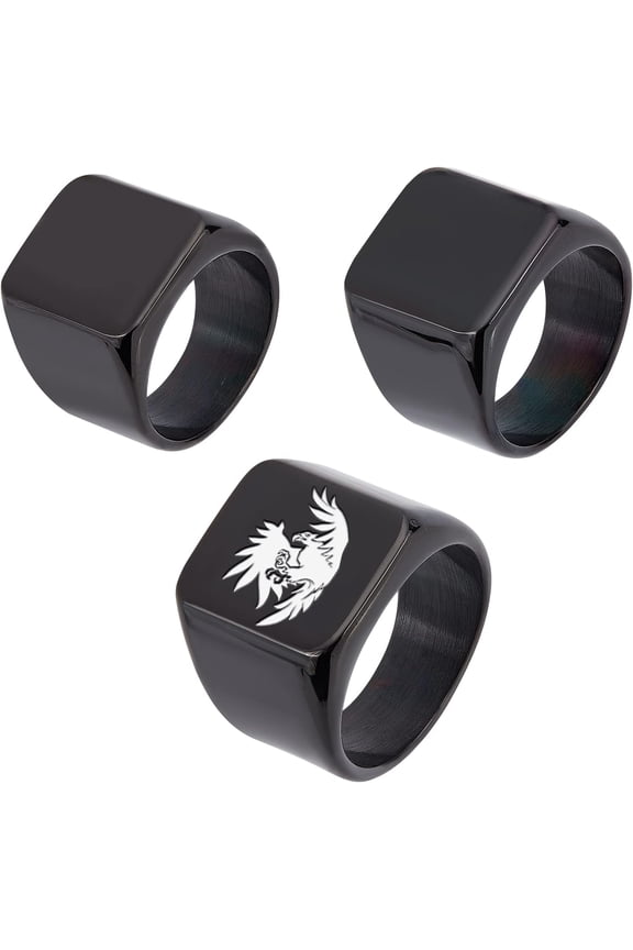 3Pcs Gunmetal Stainless Steel Rectangle Finger Rings Size 9~11 Blank Wide Finger Rings Engraved Photo Text Classic Simple Plain Finger Ring for Jewelry Making for DIY