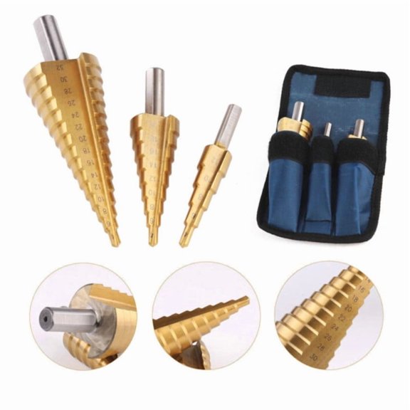 3Pcs HSS Steel Step Drill Set 4-12/20/32mm Cone Hole For Metal Wood Plastic Deburring Chamfering With Pistol Or Drill