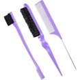 thumbnail image 1 of 3Pcs Hair Brush Comb Set Slick Back Brush Hair Brush Teasing Hair Brush Rat Tail Comb Double Sided Brush Grooming Combs Back Slicking Combing Brushes for Women Kids Hair, Purple, 1 of 5