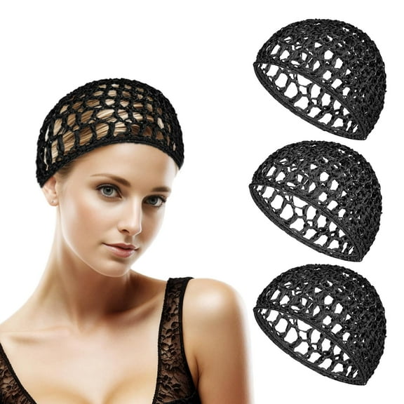 3Pcs Hair Net Soft Rayon Mesh Crocheted Hairnet Sleep Cap Mesh Cover Curls Hair Net Snoods Elastic Hairnet Hair Cover Accessories for Women Men Night Sleeping Thick Long Short
