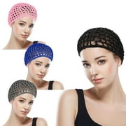 3Pcs Hair Net Soft Rayon Mesh Crocheted Hairnet Sleep Cap Mesh Cover Curls Hair Net Snoods Elastic Hairnet Hair Cover Accessories for Women Men Night Sleeping Thick Long Short