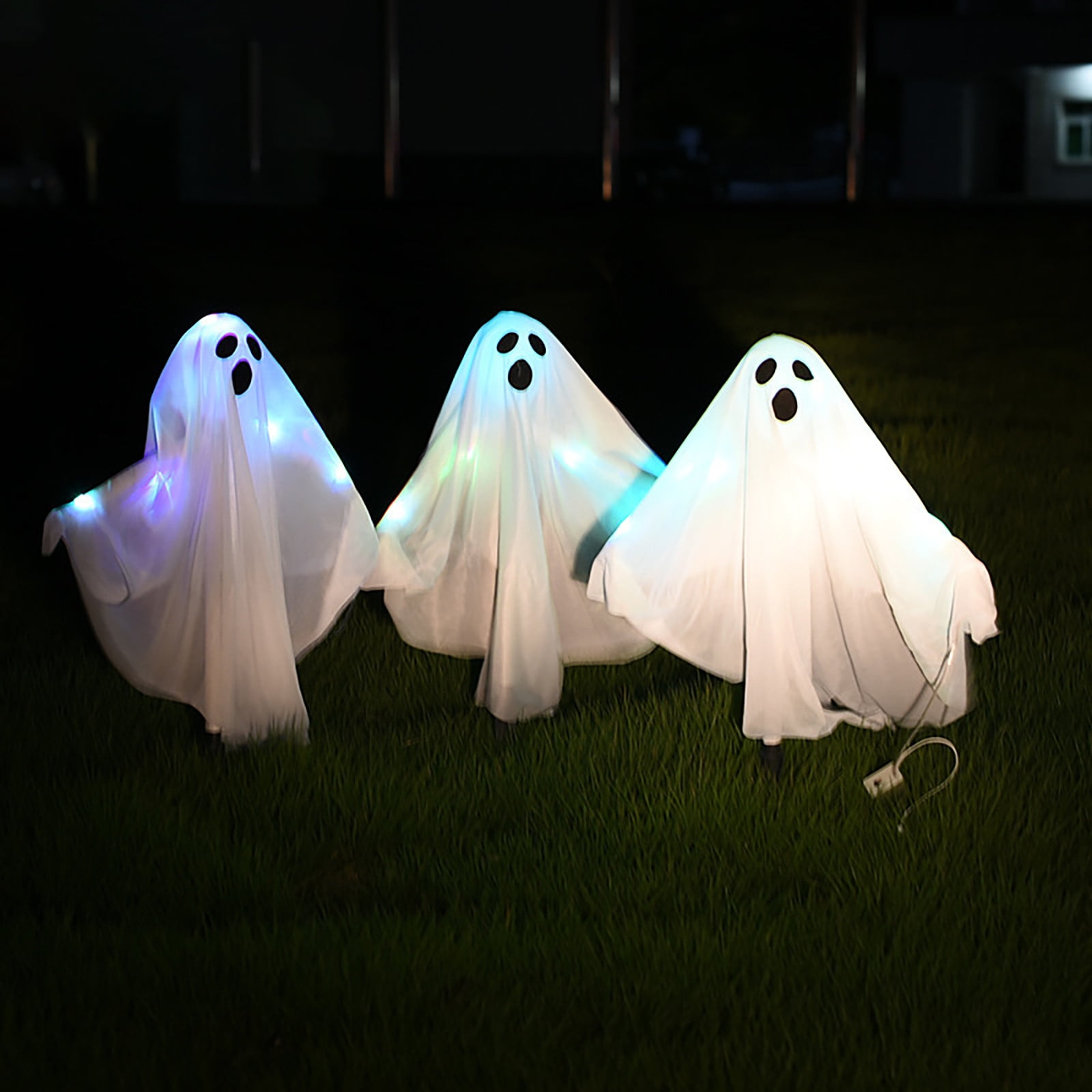 3Pcs Halloween Ghost Garden Stakes with Light Up Decorations with LED