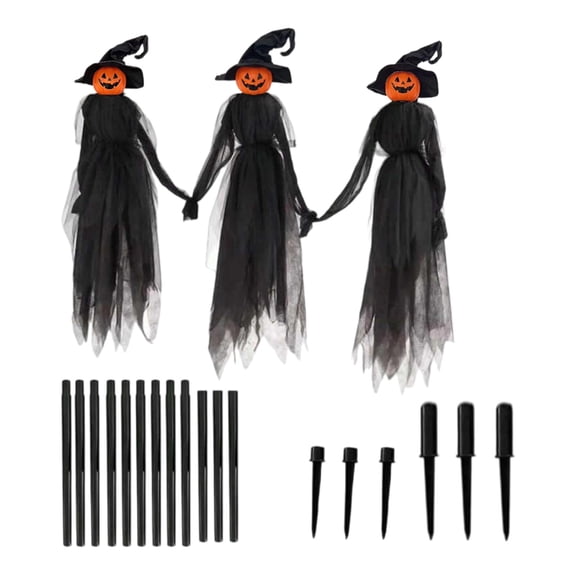 3Pcs Halloween Hanging Witch Decoration, 59 Inch Flying Witch with Sound Activated Sensor, Colorful Glowing Lights, Scary Outdoor Yard Garden Decor, Haunted House Party, Spooky Festive Display