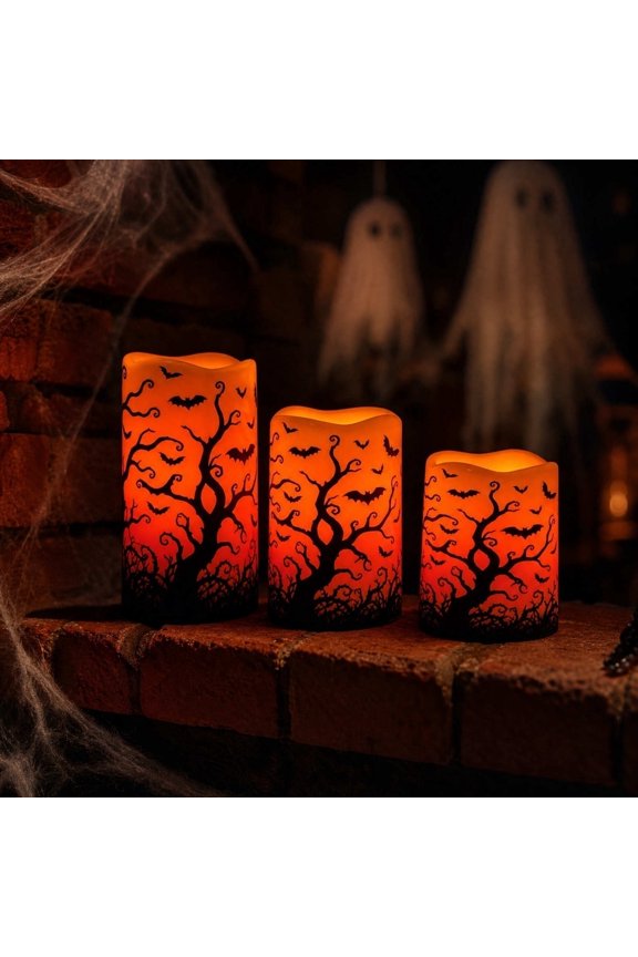 3Pcs Halloween LED Candle Lights With Remote Control, Realistic Flickering Flame, Safe Flameless Design, Reusable for Indoor and Outdoor Party Decor