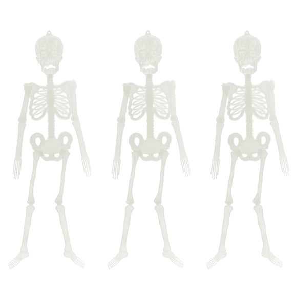 3Pcs Halloween Night Glowing Skeleton Ornament Luminous Skeleton Decoration Simulated Human Skeleton Plastic Full Body Skeleton Hanging Decoration for Home Horror Party and Haunted House 30CM