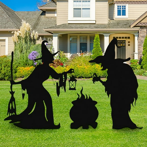 3Pcs Halloween Outdoor Decorations Metal Halloween Witch Stakes with Cauldron for Lawn Garden Halloween Decor