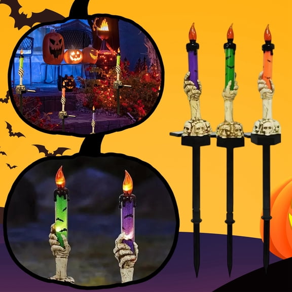3Pcs Halloween Solar-Powered Skeleton Ghost Hand Lantern Candle with Flame, Halloween Decorations, Halloween Decorations Outdoor, Horrible Party Decors, Horror Decors