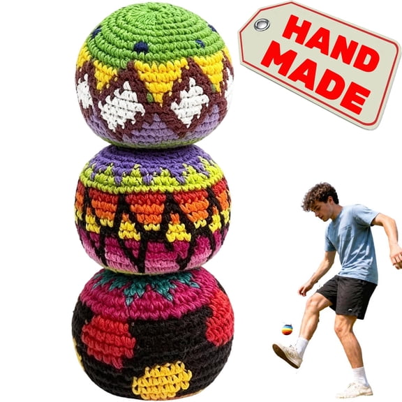 3Pcs Hand-Made Knitted Hacky Bag Footbag Sack for Kick Ball,Foot Bag Crochet Hacky,Juggling Balls,Footbag Sacks,Hackeys, Hackys, Kick Bags,Kick Sacks,Handwoven Kick Balls, Designs May Vary