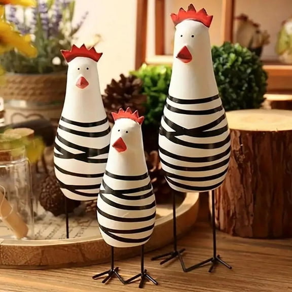 3Pcs Hand Painted Chicken Ornament Wood Chicken Figurine Rooster Gifts