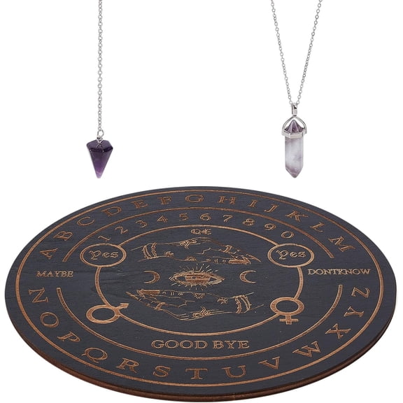 3Pcs Hand Pendulum Board Set Dowsing Divination Board Wooden Metaphysical Message Board Supplies with Pendulum Necklace for Divination Meditation Black 7.87Inch Making DIY