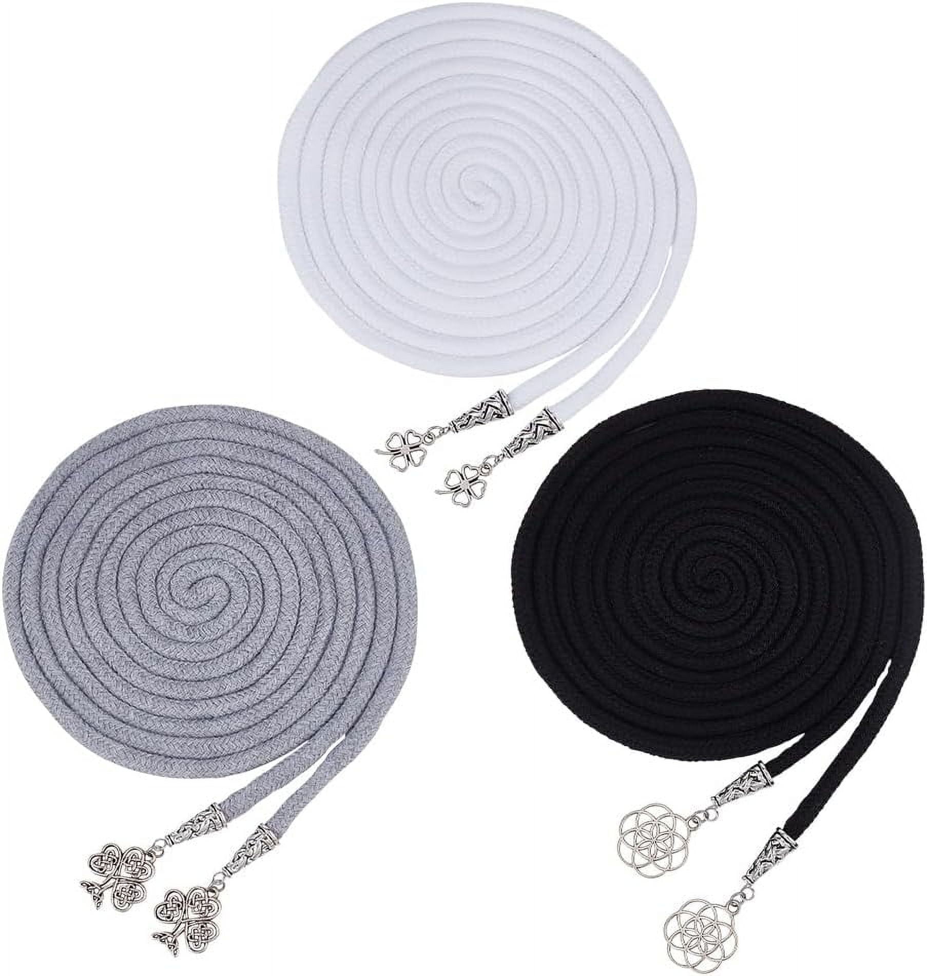 3Pcs Handfasting Cord Set Black White Grey Classic Colors Handfasting Cord with Clover Flower Tree Antique Silver Pendant for Wedding Celtic Wedding Rope Lasso Ceremony 1Set