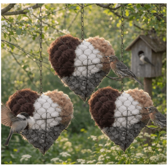 3Pcs Handmade Fiber Bird Nesting Heart, Alpaca Fiber Bird Material House, Wool Nest Starter Hummingbird Houses, Winter Tree Shelter for Wild Birds, Dual-Season Outdoor View House